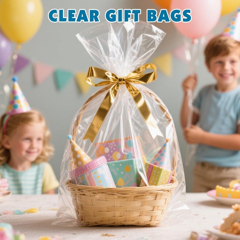 NUITPY 22 Pcs Cellophane Bags, 24 x 30 Inchs Cellophane Wrap for Gift Baskets, Durable Cellophane Gift Bag, Clear Basket Bag - Complimentary 22 Pcs Golden Twist Ties - Image 5
